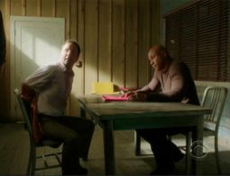 Michael G Welch as Bernie Fisher being interrogated by LL Cool J as Sam Hanna on NCIS Los Angeles.