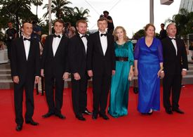 Vlad Ivanov, Sergey Loznitsa, Vladislav Abashin, and Sergey Kolesov at an event for In the Fog (2012)