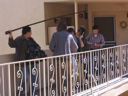 On the set of Shock Therapy TV...the Movie! starring Joe Wright, Jim O'Brien, Annie Mumolo, and John Conroy.