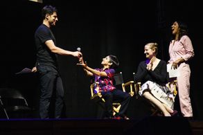 On stage with my mentee for The Biggest Show with Young Storytellers.