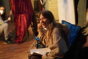 Emily Giannozio on the set of The Legend of Casimir Ilyas