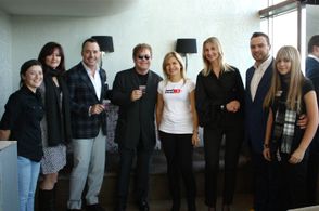 Filming interview with Sir Elton John and David Furnish.