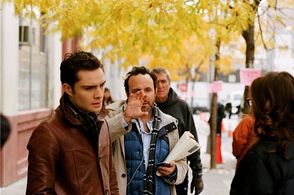 Jason Ensler and Ed Westwick on the set of Gossip Girl.