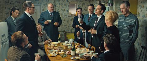 Adam Fogerty, Tom Hardy, Mel Raido, Chris Mason, Charley Palmer Rothwell, and Taron Egerton in Legend (2015)