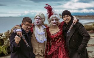 On the set of Down the Hill with Jack and Jill with David Aboussafy, Kylee Bush and Marc Boily