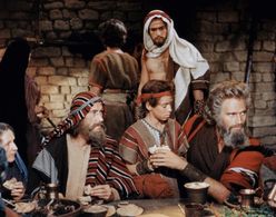 Charlton Heston, John Carradine, John Derek, Paul De Rolf, Olive Deering, Lawrence Dobkin, and Julia Faye in The Ten Com