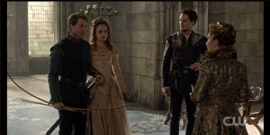 Megan Follows, Jonathan Keltz, Lewis Kirk, and Rose Williams in Reign (2013)