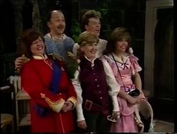 Richard Addison, Jeannie Crowther, Kim Goody, Sandi Toksvig, and Nick Staverson in No 73 (1982)