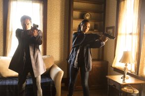 Eric McCormack and Nesta Cooper in Travelers (2016)