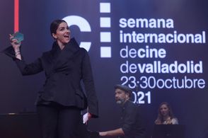 Yllka Gashi receiving the Best Actress Award at the 66th Seminci- Valladolid International Film Festival, Spain