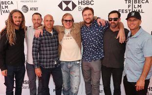 Kelly Slater, Shane Dorian, Taylor Knox, Rob Machado, Taylor Steele, Benji Weatherley, and Jake Burton at an event for M