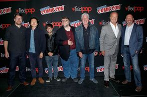 Ron Perlman, Kelsey Grammer, Guillermo del Toro, Marc Guggenheim, Rodrigo Blaas, Charlie Saxton, and Steven Yeun