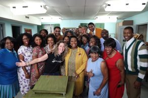 Melissa Kosar with Patti LaBelle and the choir on the set of The Wonder Years (
