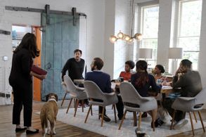 Barry Rothbart, Allison Tolman, Samm Hodges, Siovhan Christensen, Kirby Howell-Baptiste, and Ned the Dog in Downward Dog