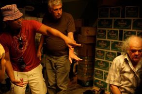 Franc. Reyes and cinematographer Frank Byers on set of Illegal Tender in San Juan Puerto Rico