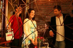 On the set of Stellina Blue with Austin Smoak, Christina Mauro and Chris Kramer