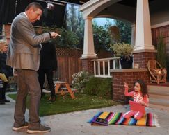 Ella Grace Helton and director Mark Cendrowski on the set of United We Fall.