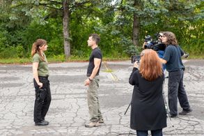 Jen Gardiner & Jason Sedlar on the set of A Double-Edged Sword