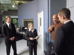 DEAD DROP (short film, with actors [left to right] Kelly Misek Jr., Adrienne Camille, Assistant Director Jim Hanks, and 