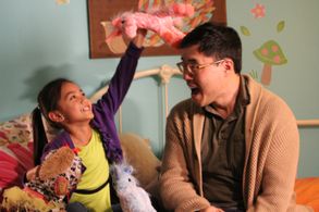 Cheyenne Nguyen and Randall Park on set of 