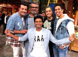Shraddha Kapoor, Nitesh Tiwari, Naveen Polishetty, Varun Sharma, and Tushar Pandey in The Kapil Sharma Show: Team Chhich