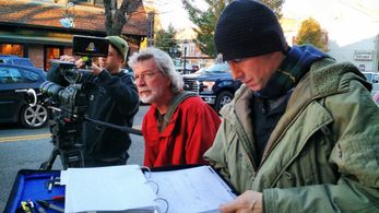 1st AC Devon Catucci, DP Al Satterwhite and Writer/Director Robert Mann on set of Robert Mann's 10.31.(2016)