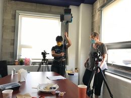 Frances Barth on the set of Cock Robin