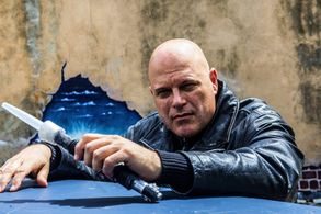 Posing during shoot for thef film trilogy The Soulless - 7/14/2013