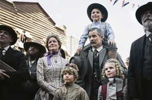 Anna Gunn, Timothy Olyphant, Luke Patrick Dodge, Leticia Lagutenko, and Noelle Parker in HBO’s Deadwood