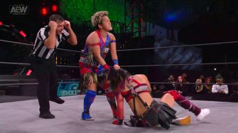 Paul Turner, Hikaru Shida, and Ryo Mizunami in All Elite Wrestling: Revolution (2021)