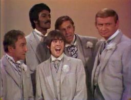 Henry Gibson, Davy Jones, Dave Madden, Alan Sues, and Byron Gilliam in Rowan & Martin's Laugh-In (1967)