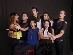 Lindsey McKeon, Sofia Pernas, Zachary Soetenga, Pierson Fode, Juanxo Villaverde, Laura Penuela, and Michael Mealor at an