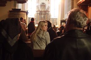 Mia Marcon on set of They're Watching