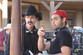 Joe Stevens and Gui Pereira on the set of 