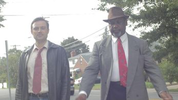 Matt W. Cody as FINCHER in BLOOD SLAUGHTER MASSACRE. Pictured with Byron Michael Howard (R).