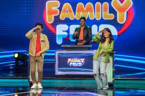 Dingdong Dantes, Rene Sagaran, and Mayton Eugenio in Family Feud Philippines (2022)