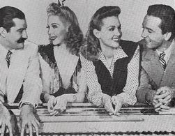 Jerry Colonna, Johnny Johnston, Ann Miller, and Betty Jane Rhodes in Priorities on Parade (1942)