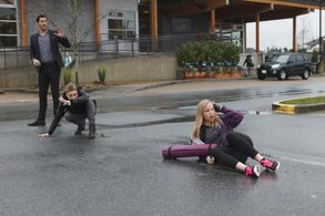 Tom Ellis, Lauren German, and Sofia Vassilieva in Lucifer (2016)