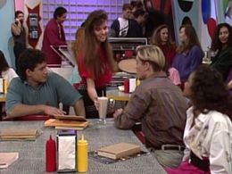 Mark-Paul Gosselaar, Tiffani Thiessen, Mario Lopez, and Lark Voorhies in Saved by the Bell (1989)