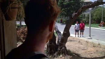 Tom Hanks, Corey Feldman, Bruce Dern, Cory Danziger, Rick Ducommun, Courtney Gains, and Wendy Schaal in The 'Burbs (1989