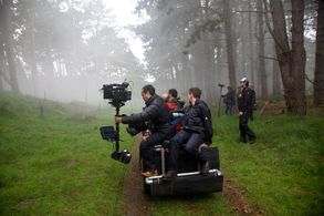 Michael Monteiro (Steadicam operator),Drew Heriot (writer/director) and Boris Apituley (1st AD) on location in Holland 
