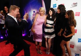 Ryan Landels, Stefanie Scott, Aubrey Peeples, Hayley Kiyoko, and Aurora Perrineau in Jem and the Holograms (2015)