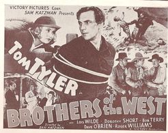 Jim Corey, Dave O'Brien, Tom Tyler, Lois Wilde, and Roger Williams in Brothers of the West (1937)