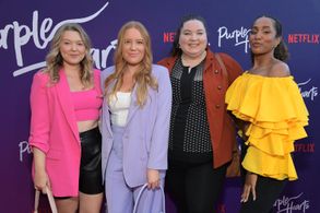From Left to Right: Vika Stubblebine, Kate Bone, Alyssa Tyson, Tiana Okoye at the Purple Hearts Premiere for Netflix