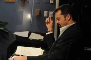 Reviewing script sides during The Protean Field auditions.