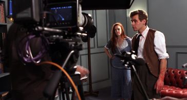 Airen Delamater and Chris James Boylan between takes in Bloodrunners (2017).