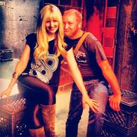 Melinda Hill and Kyle Kinane on set of 