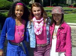 Genneya Walton, Alyssa Trask, and Devyn Nekoda on set of Isabelle Dances into the Spotlight