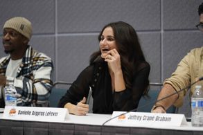 Danielle Argyros LeFever alongside Khaliel Abdelrahim on a Comic Con Panel discussing how to produce a low budget indie 