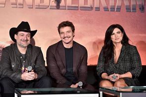 Pedro Pascal, Dave Filoni, and Gina Carano at an event for The Mandalorian (2019)
